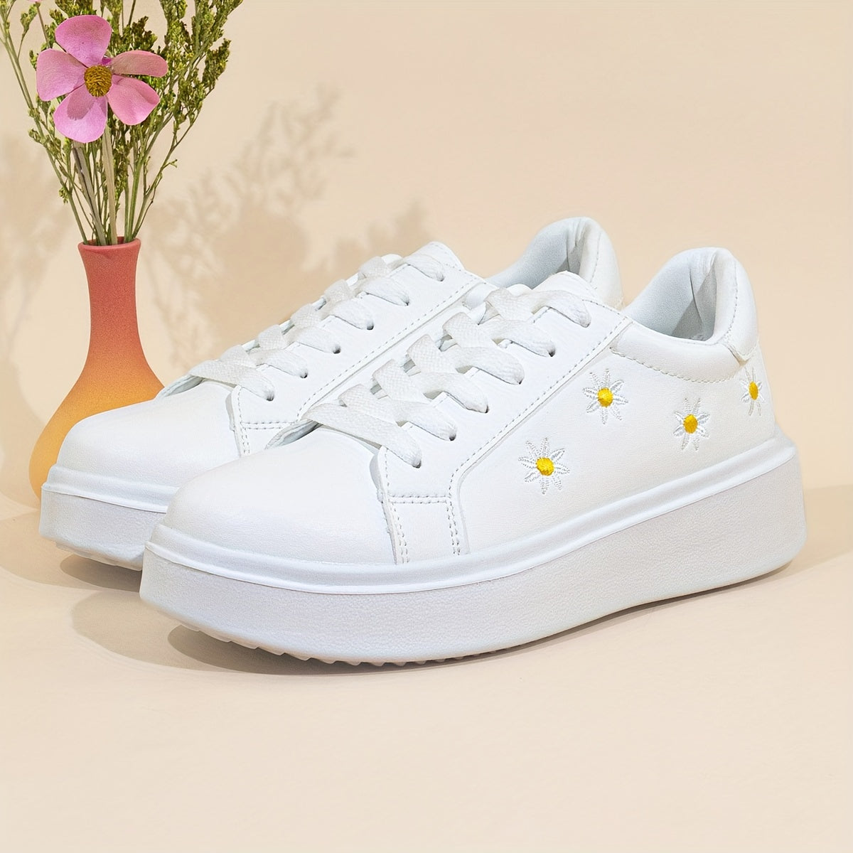 Orthopedische Witte Sneakers met Madeliefjes - Eliza