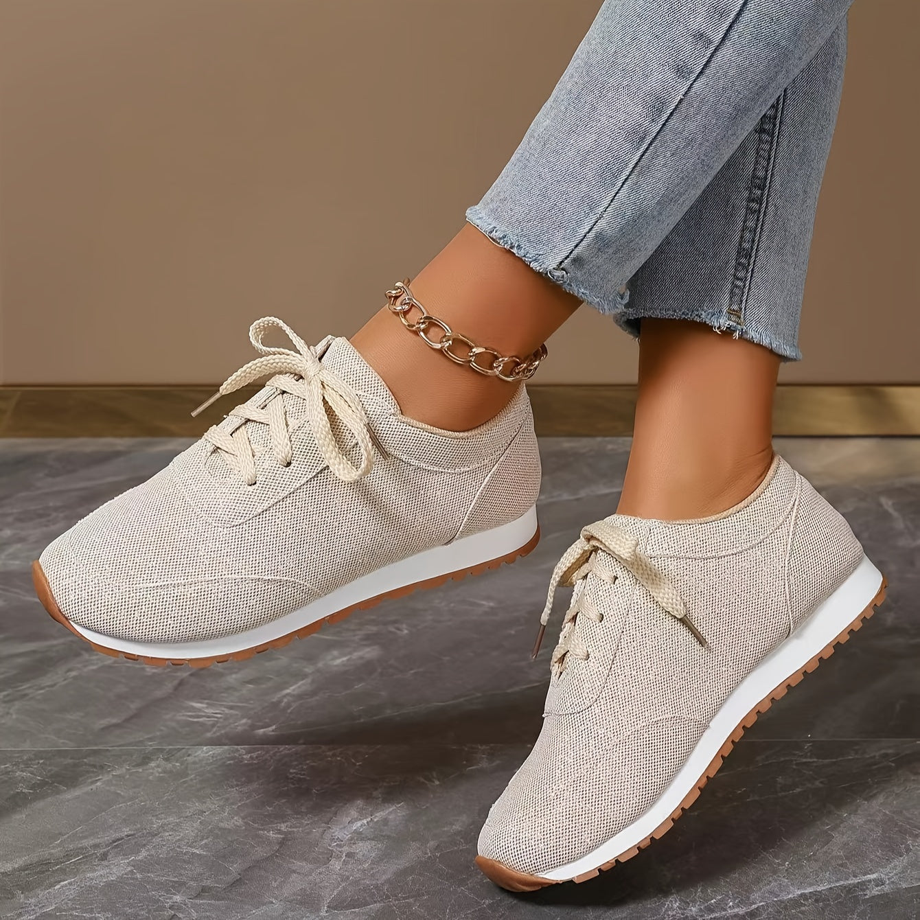 Orthopedische Beige Sneakers – Linda