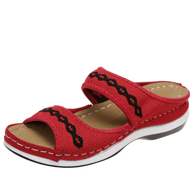 Anna - Orthopedische Slippers Zwart met Rood Accent