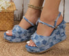 Eva - Orthopedische Blauwe Denim Sleehak Sandalen