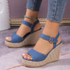 Sophie - Orthopedische Blauwe Denim Sleehak Sandalen