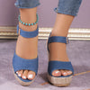 Sophie - Orthopedische Blauwe Denim Sleehak Sandalen