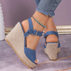 Sophie - Orthopedische Blauwe Denim Sleehak Sandalen