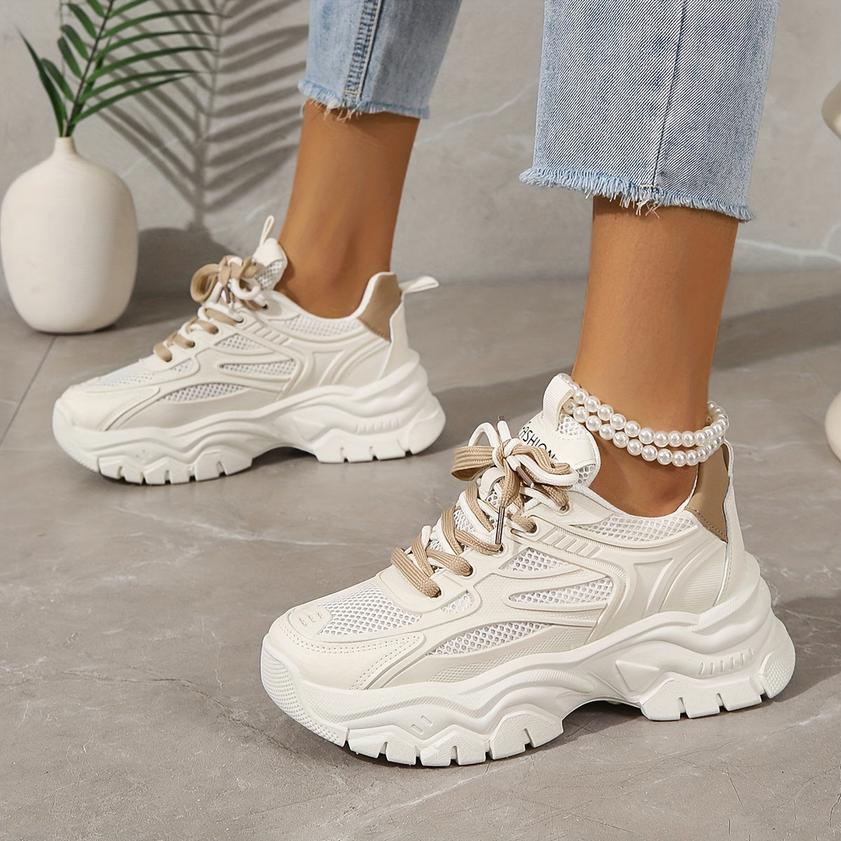 Orthopedische Stijlvolle Beige Sneakers - Emma