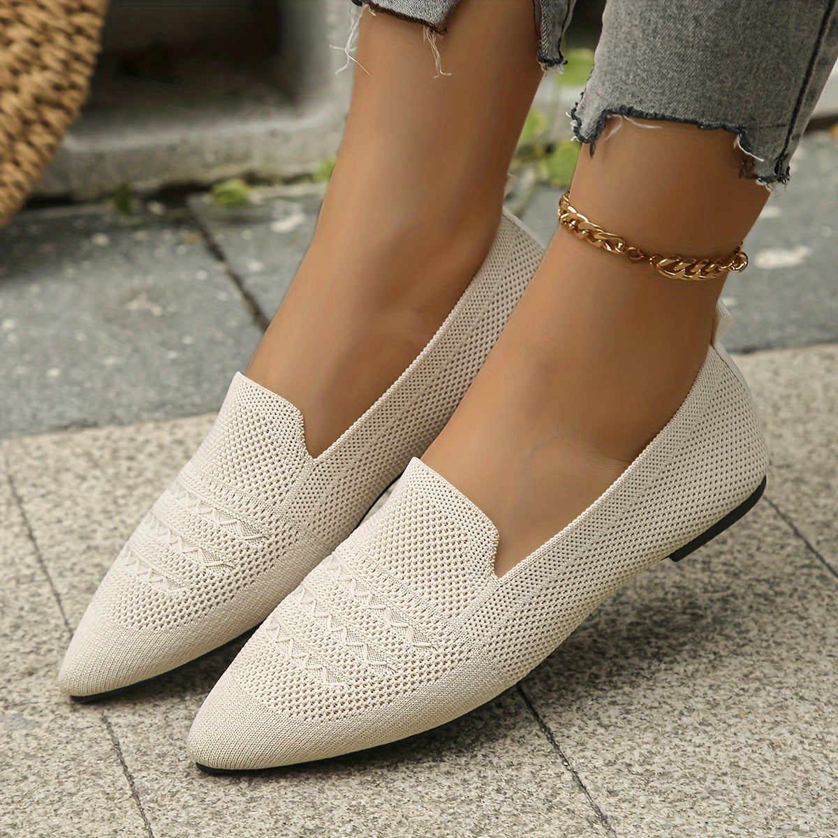 Orthopedische Beige Loafers met Geweven Patroon - Anna