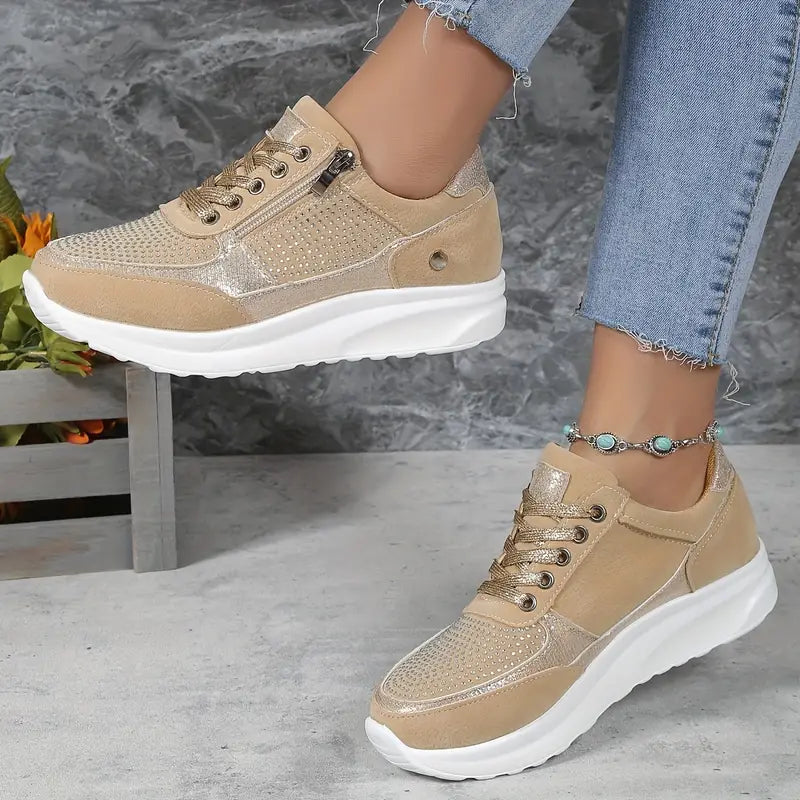 Sophie - Orthopedische Beige Glitter Sneakers