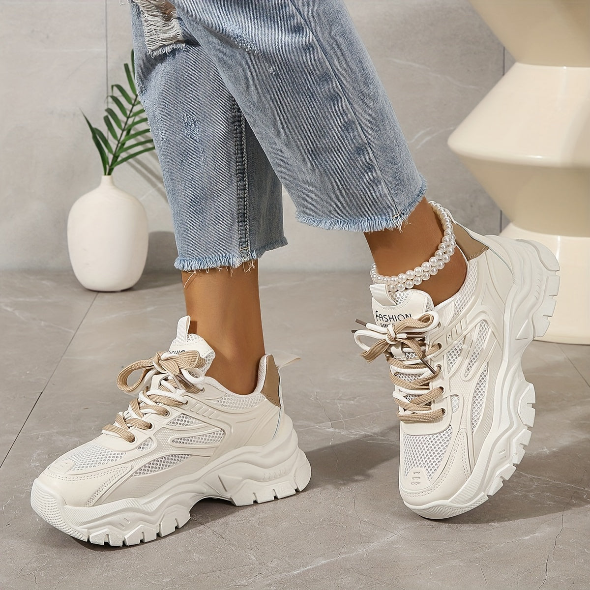 Orthopedische Stijlvolle Beige Sneakers - Emma