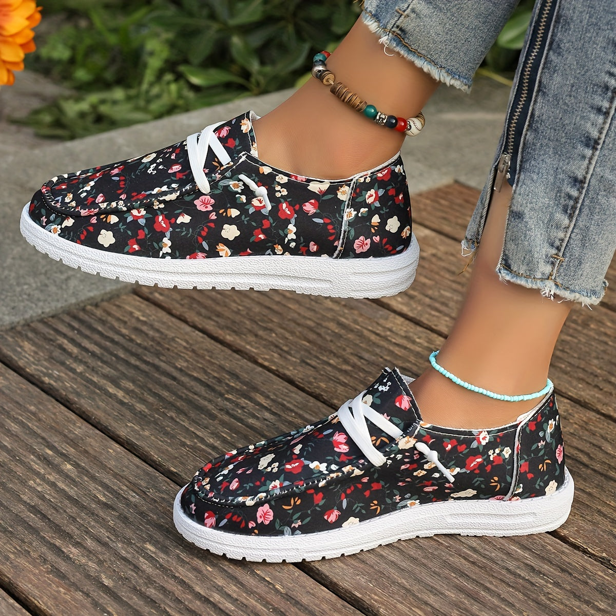 Orthopedische Bloemenprint Loafers - Lara