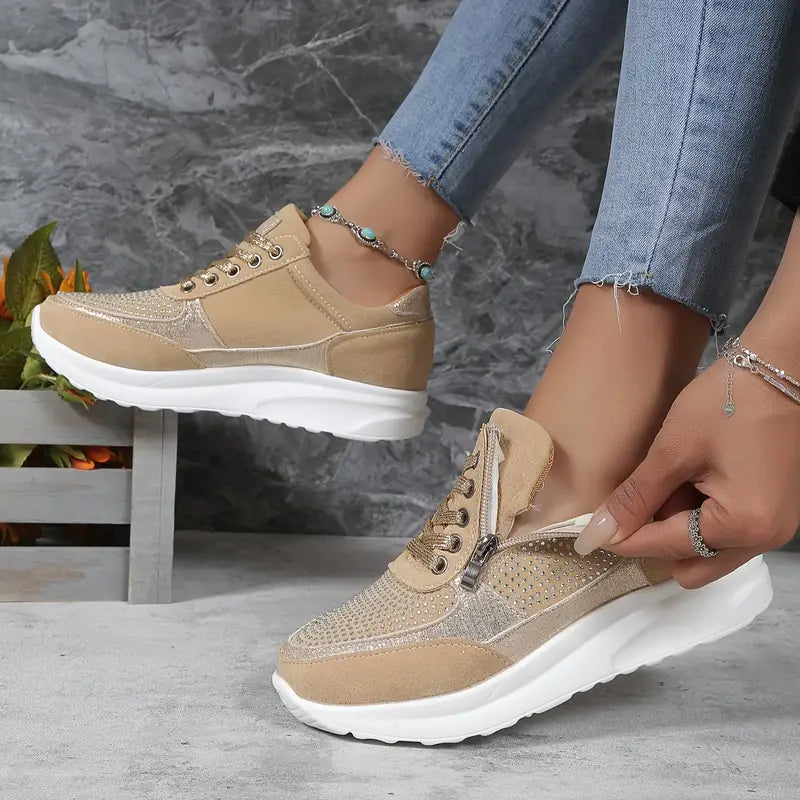 Sophie - Orthopedische Beige Glitter Sneakers