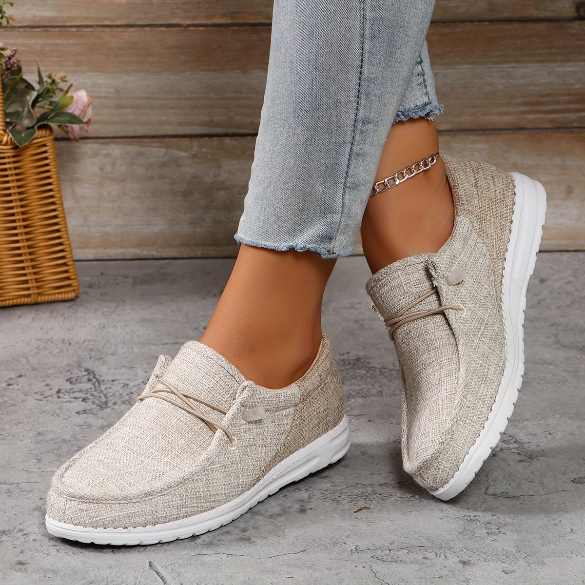 Orthopedische Beige Geweven Loafers - Eva