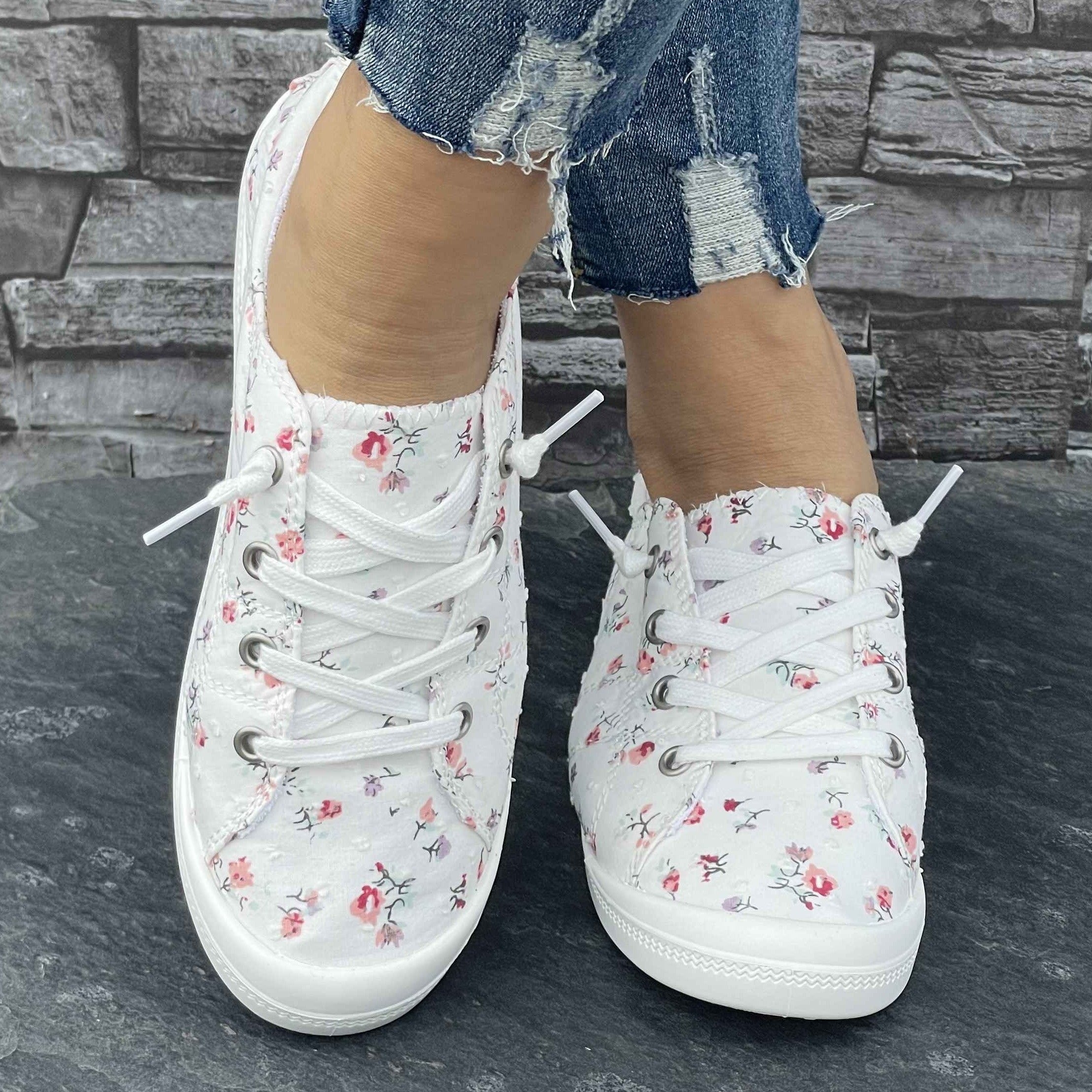 Orthopedische Witte Bloemen Sneakers - Anne