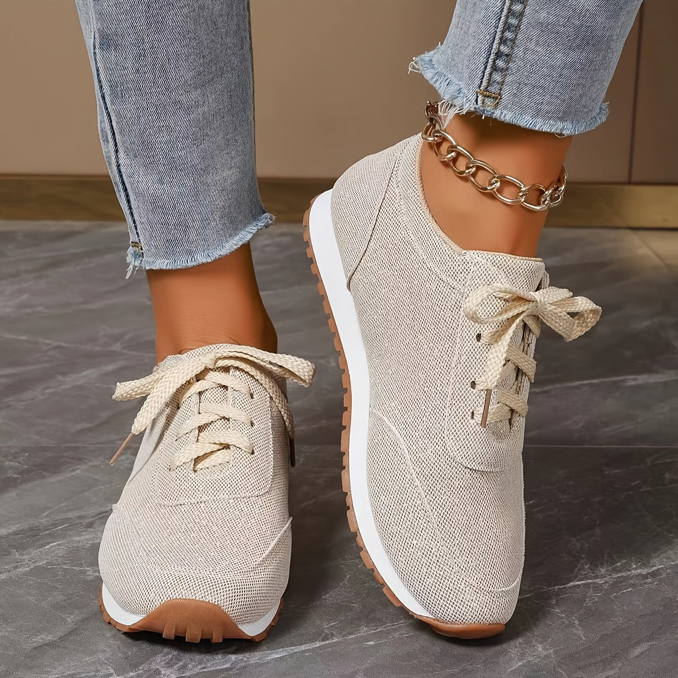 Orthopedische Beige Sneakers – Linda