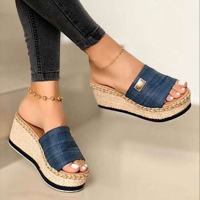 Anna - Orthopedische Blauwe Espadrille Wedges