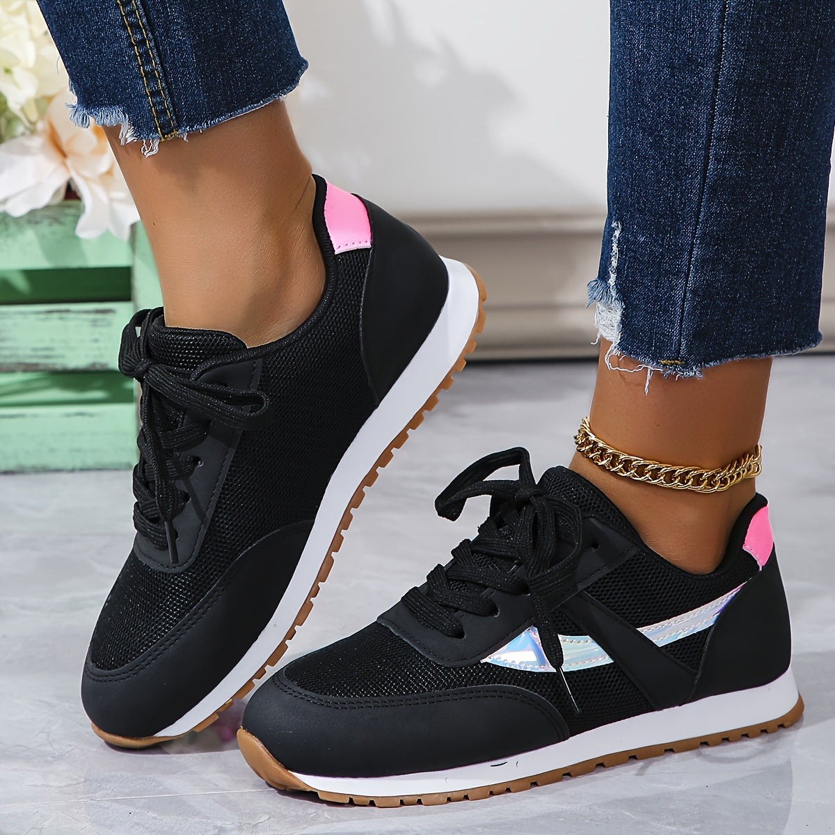 Orthopedische Sneakers Zwart met Roze Accenten - Mia