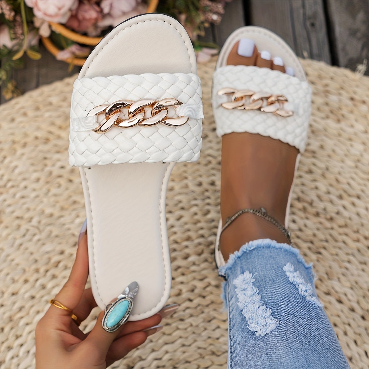 Orthopedische Witte Slippers met Gouden Details - Sofia