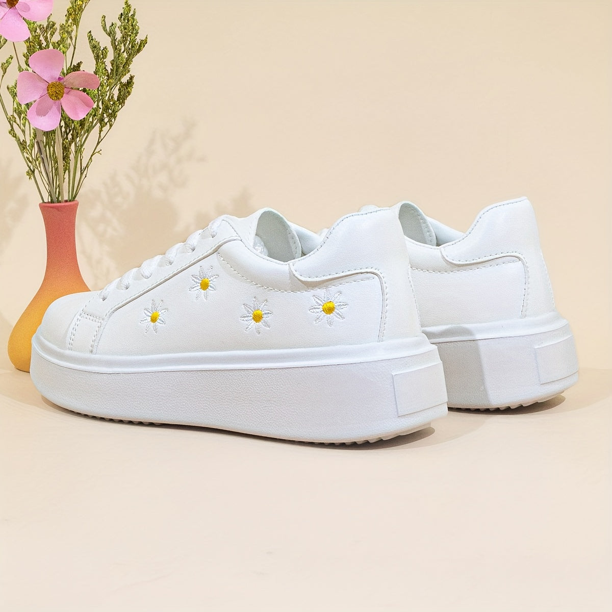 Orthopedische Witte Sneakers met Madeliefjes - Eliza