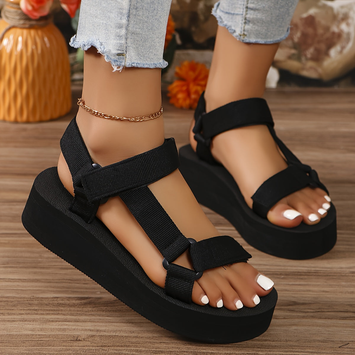 Orthopedische Zwarte Platform Sandalen - Lisa