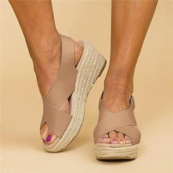 Lina - Orthopedische Taupe Sleehak Espadrilles