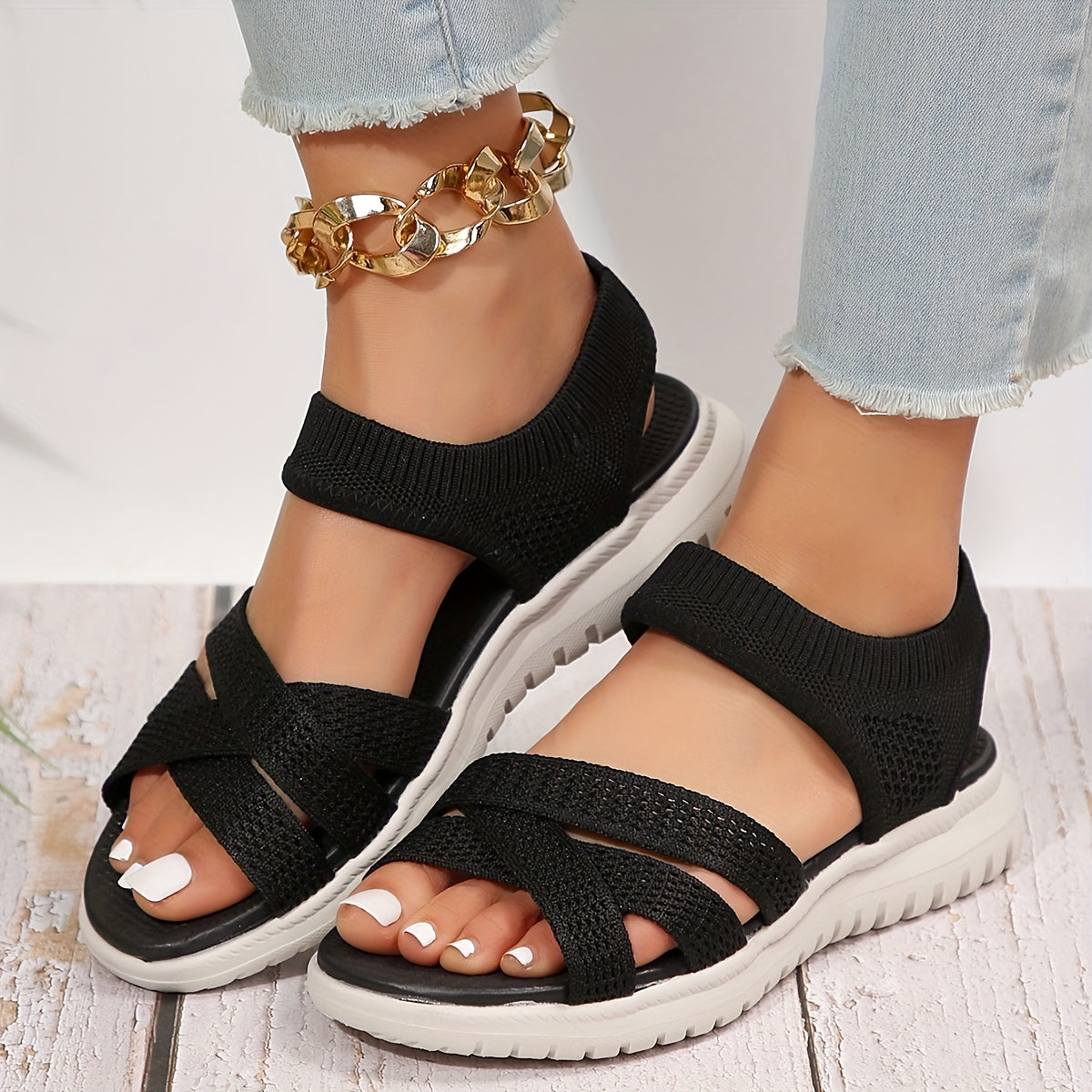 Orthopedische Zwarte Sandalen met Elastische Banden - Claudia