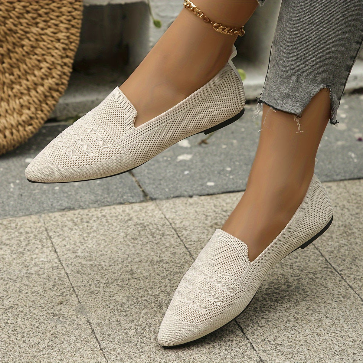 Orthopedische Beige Loafers met Geweven Patroon - Anna