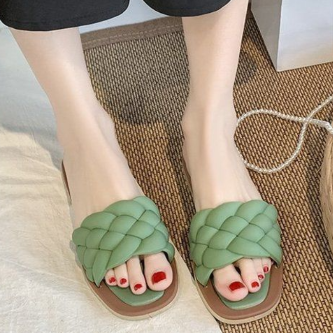 Laura - Orthopedische Geweven Groene Slippers