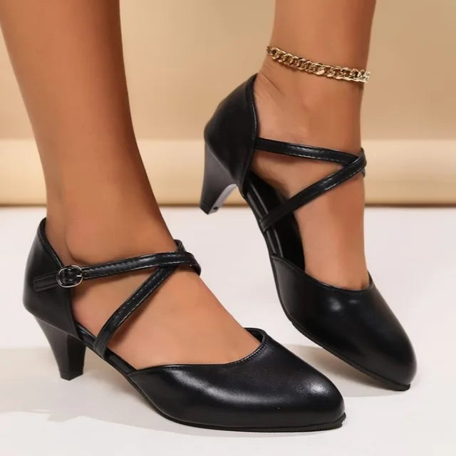 Sofia - Orthopedische Zwarte Kruisband Pumps