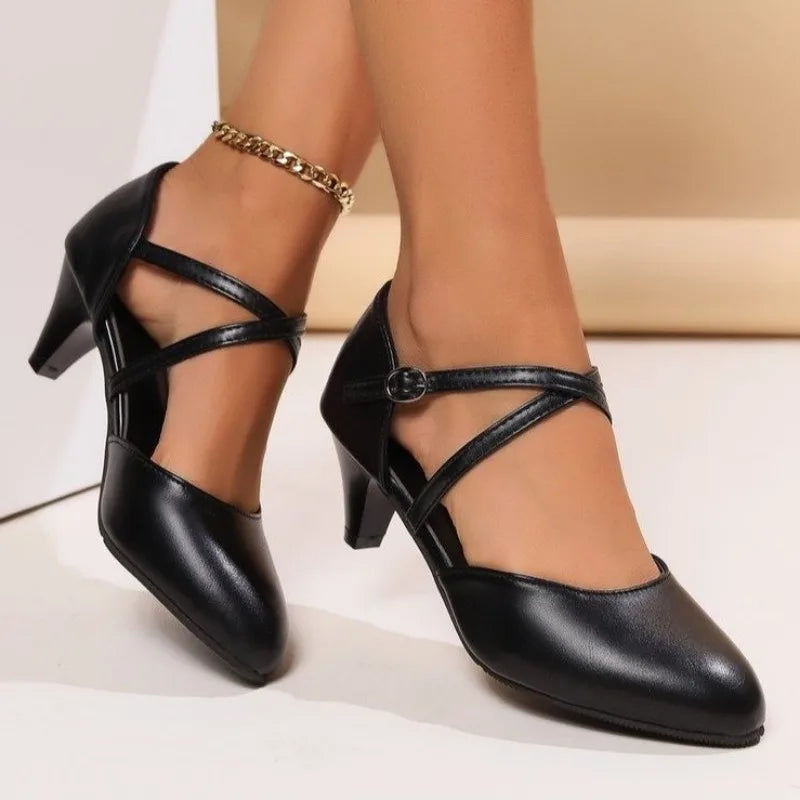 Sofia - Orthopedische Zwarte Kruisband Pumps