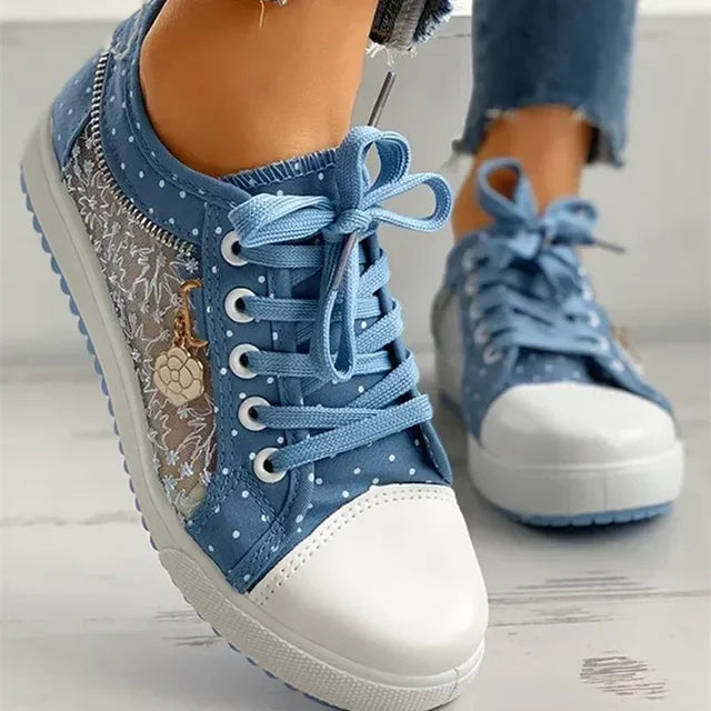 Mia - Orthopedische Marineblauwe Sneakers met Kant