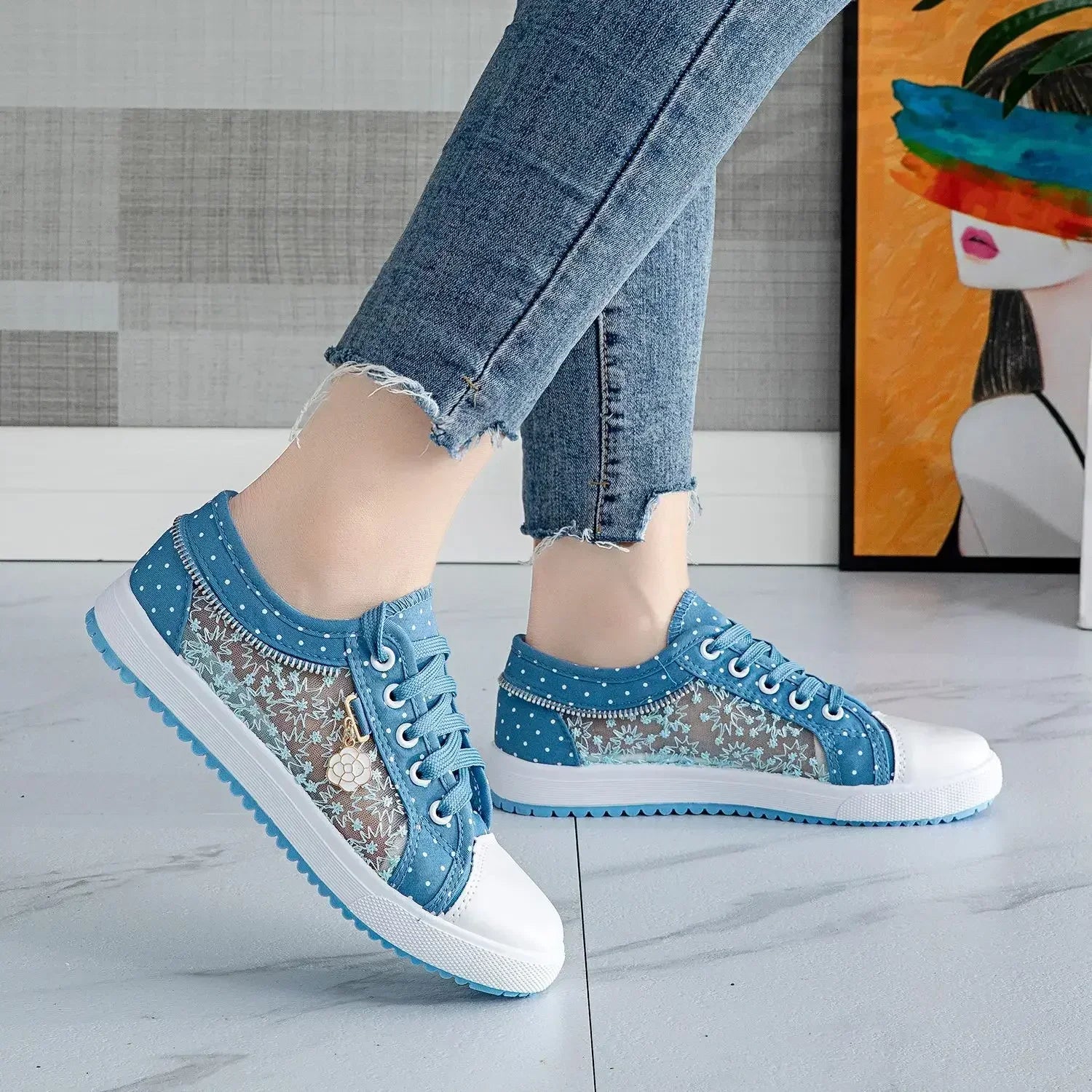 Mia - Orthopedische Marineblauwe Sneakers met Kant