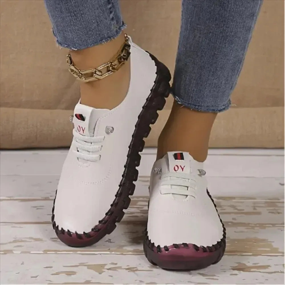 Nina - Orthopedische Crème & Bordeaux Sneakers