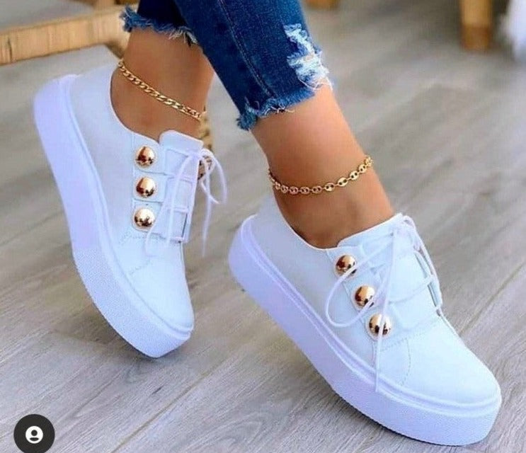 Orthopedische Witte Sneakers met Gouden Details - Emma