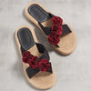 Orthopedische Stro Sandalen met Zwarte Bloemen - Eva