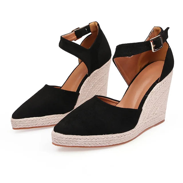 Emma - Orthopedische Zwarte Espadrille Wedges