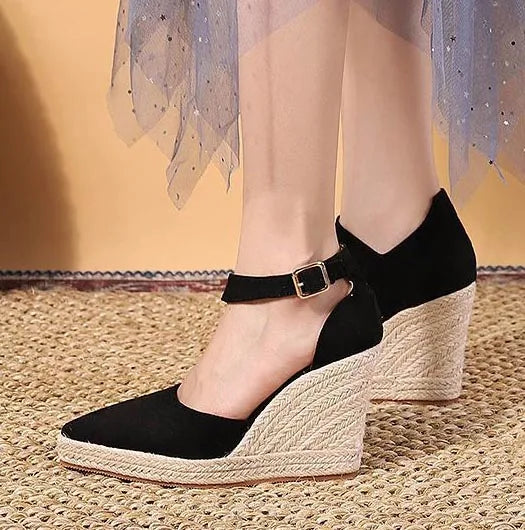 Emma - Orthopedische Zwarte Espadrille Wedges