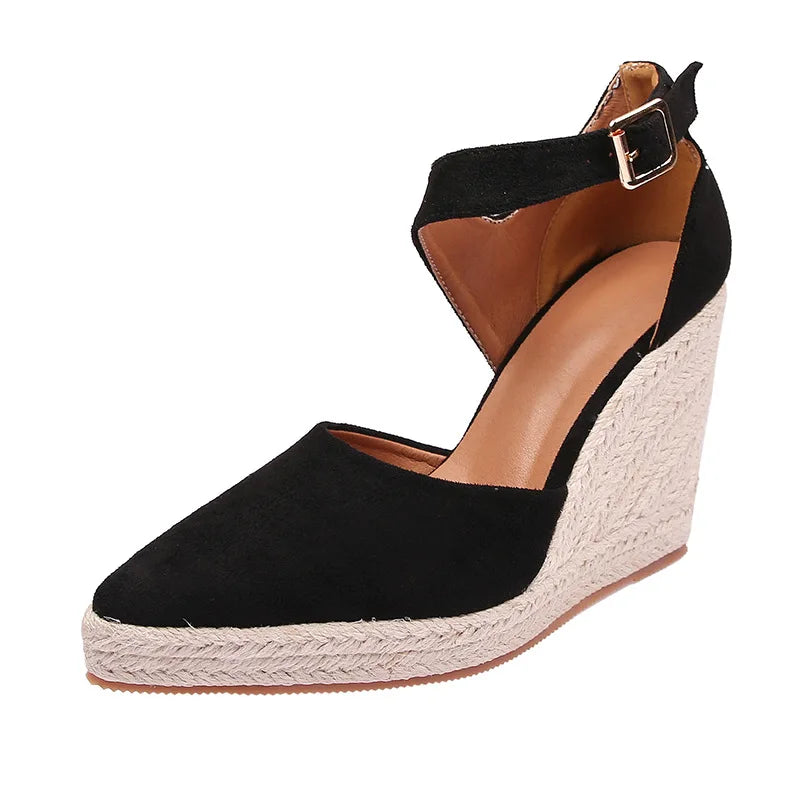 Emma - Orthopedische Zwarte Espadrille Wedges