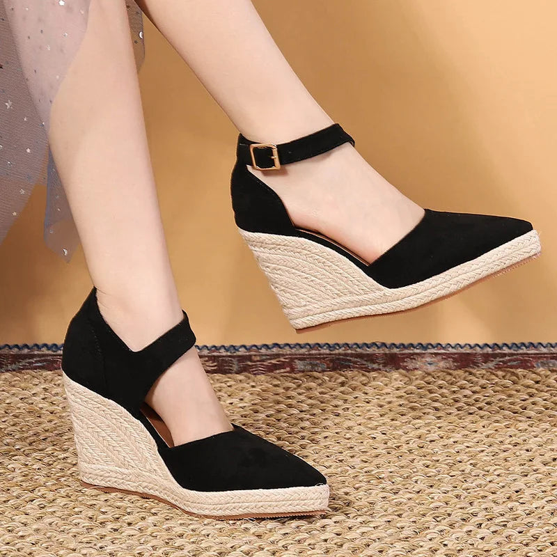 Emma - Orthopedische Zwarte Espadrille Wedges