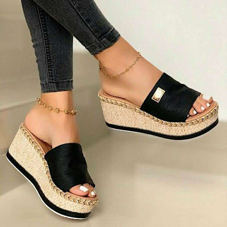 Sophie - Orthopedische Zwart Espadrille Wedges