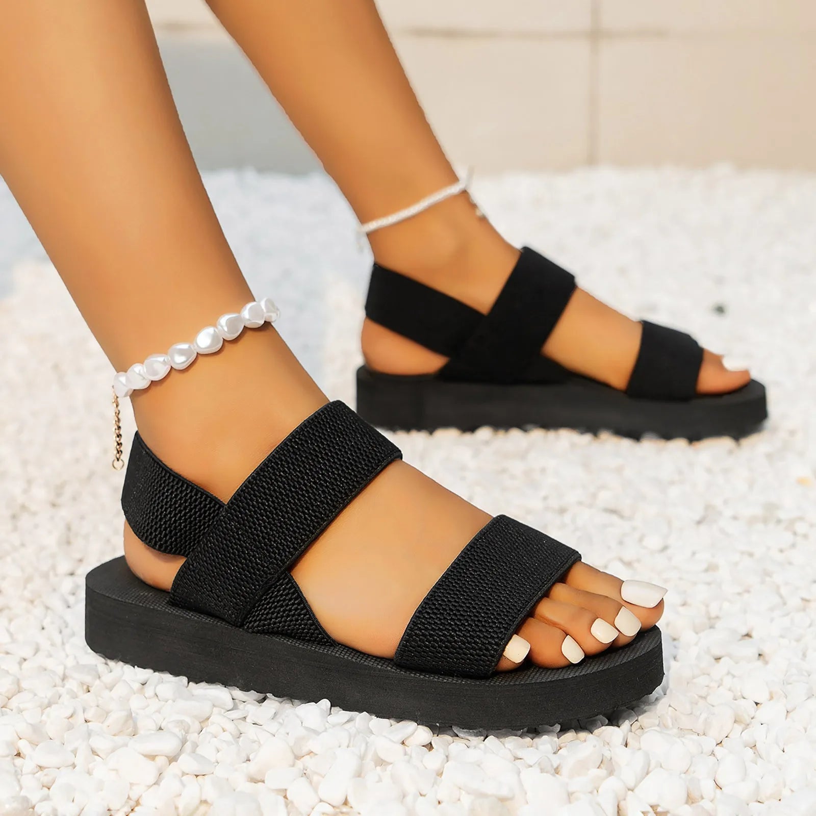 Mia - Orthopedische Zwarte Strappy Sandalen