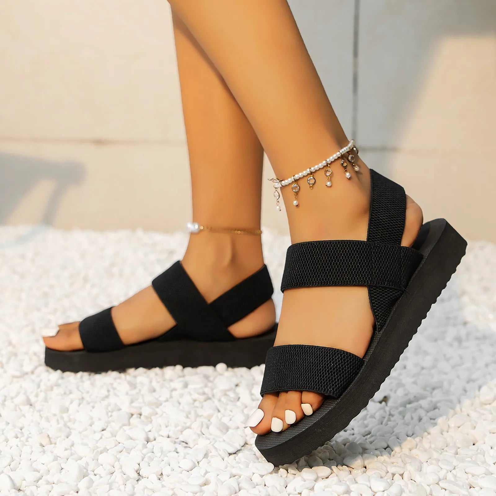 Mia - Orthopedische Zwarte Strappy Sandalen