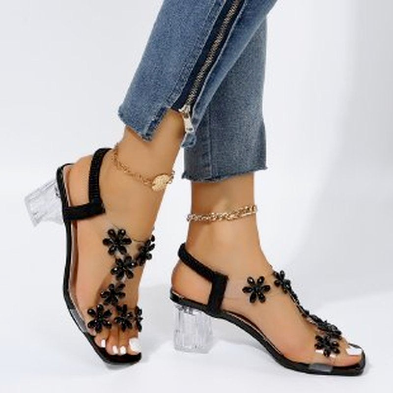 Orthopedische Zwarte Sandalen met Bloemen - Eva