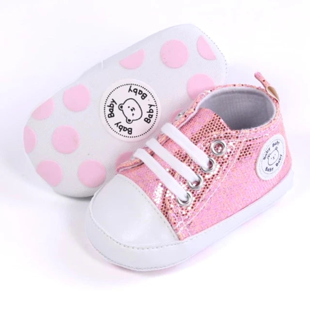 Lily - Orthopedische Beige Pailletten Babysneakers