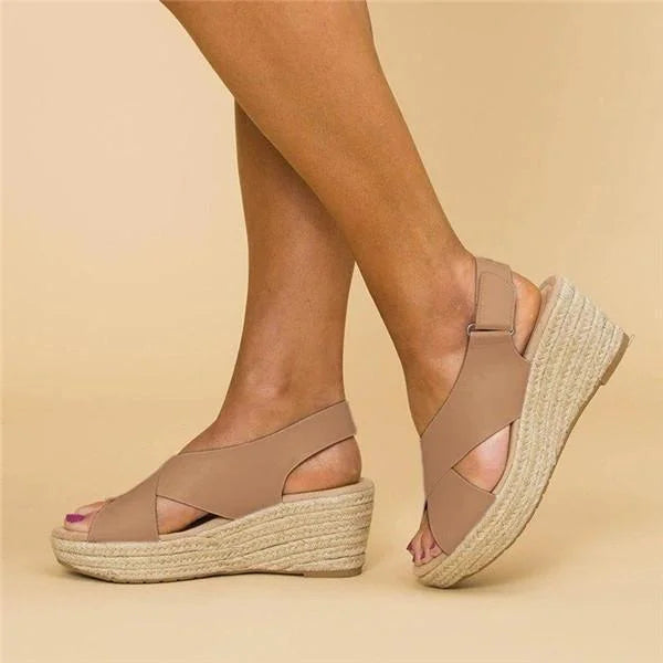 Lina - Orthopedische Taupe Sleehak Espadrilles