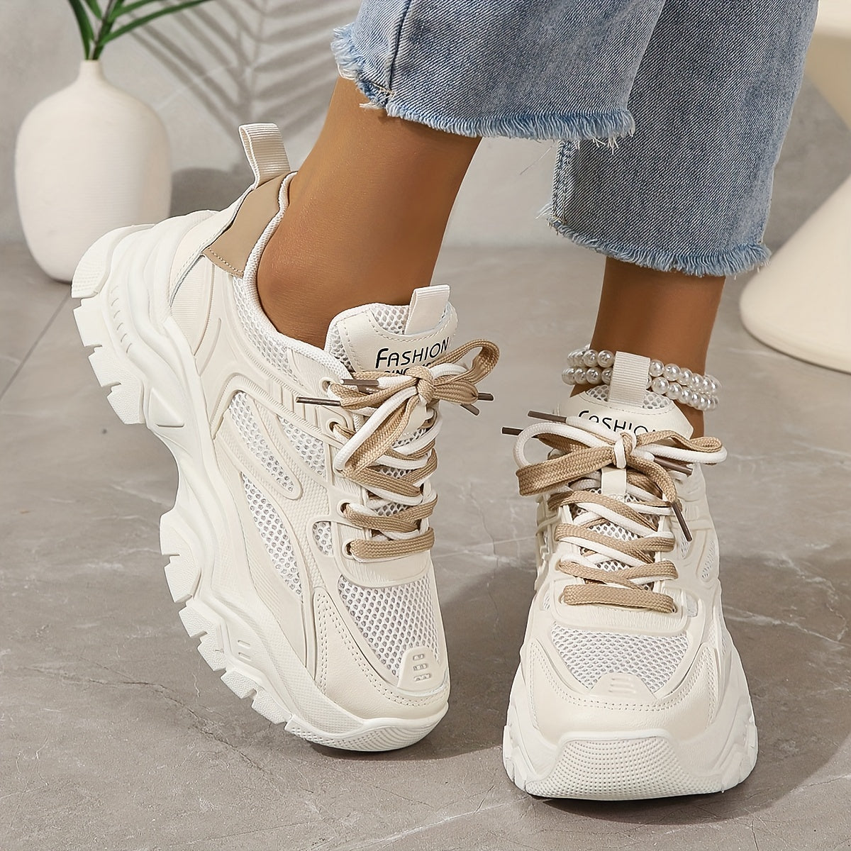 Orthopedische Stijlvolle Beige Sneakers - Emma