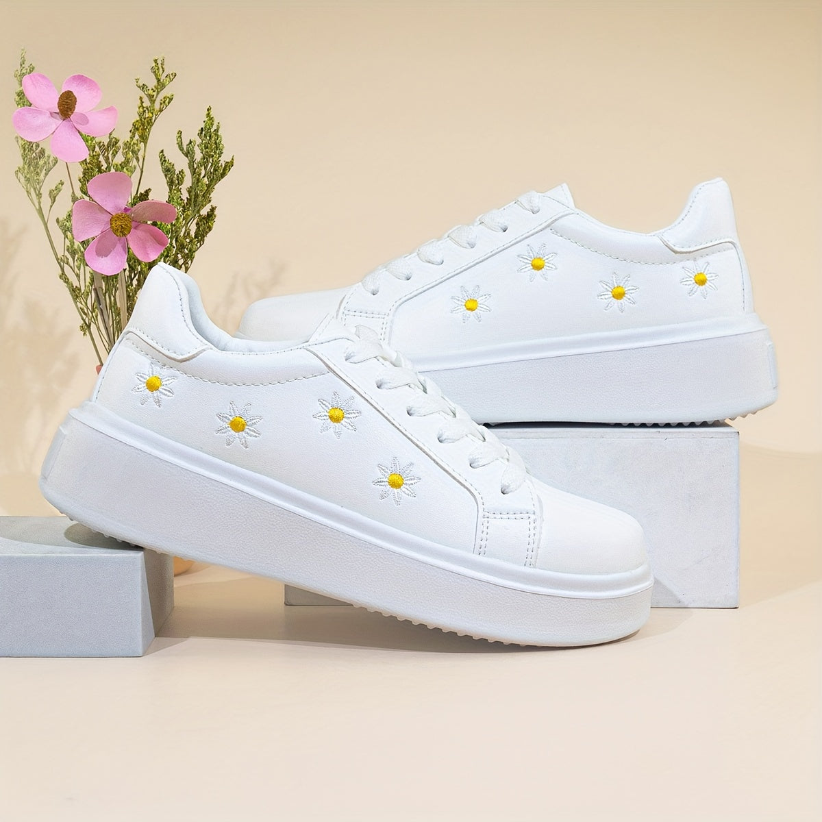 Orthopedische Witte Sneakers met Madeliefjes - Eliza