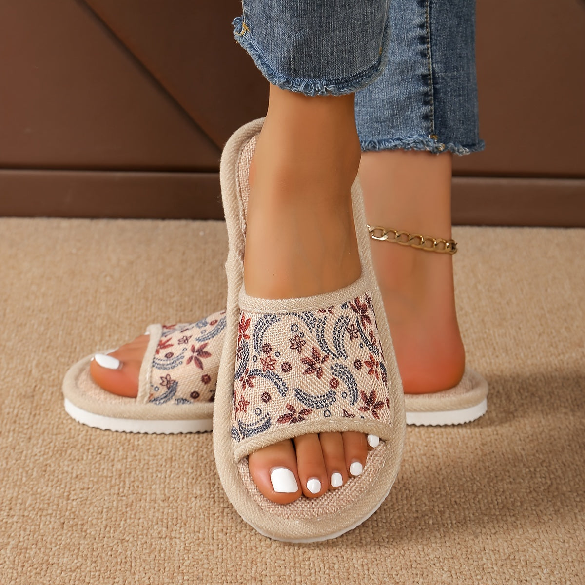 Orthopedische Linnen Bruine Slippers - Maria