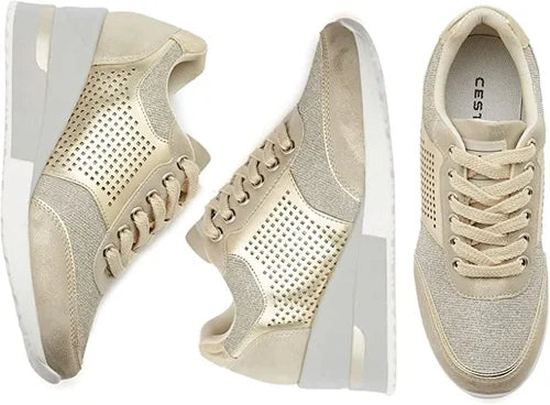 Stijlvolle comfort sneakers met ademend vermogen & metallic accenten