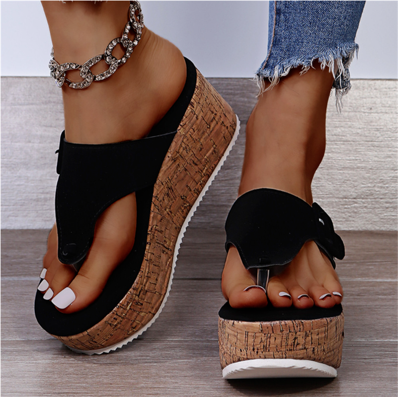 Anna - Orthopedische Platform Zwart Flip Flops