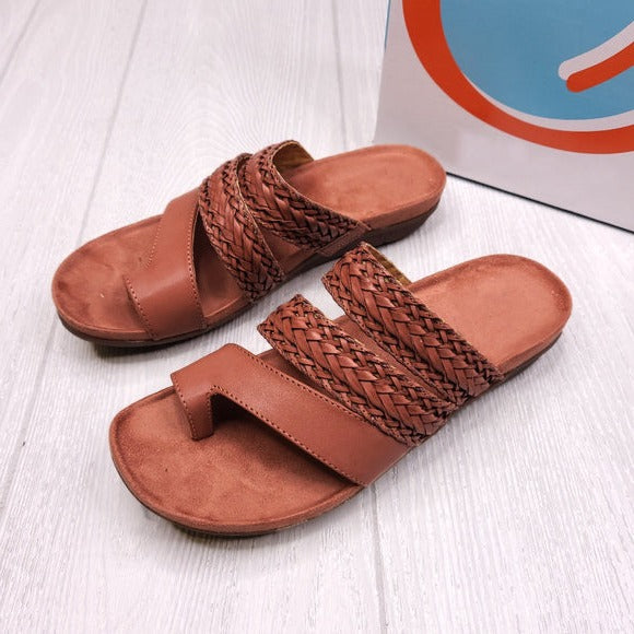 Eva - Orthopedische Gevlochten Cognac Slippers